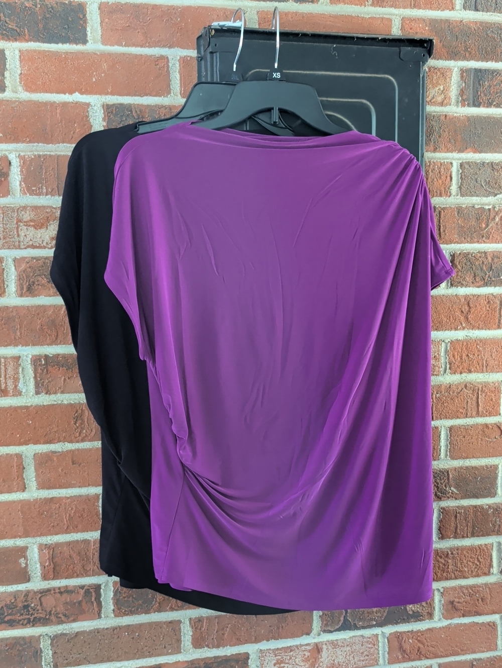 Cato Set of 2  Drape Front Runched Side  Short-Sleeve Blouse Size XL